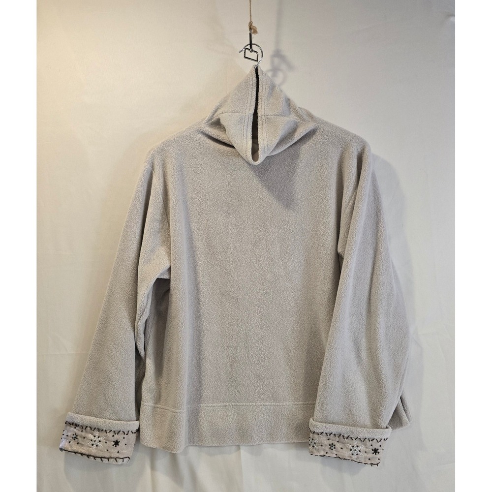 Nordic Design Beige Fleece Turtleneck Sweater Snowflake Cuff Women's Size L